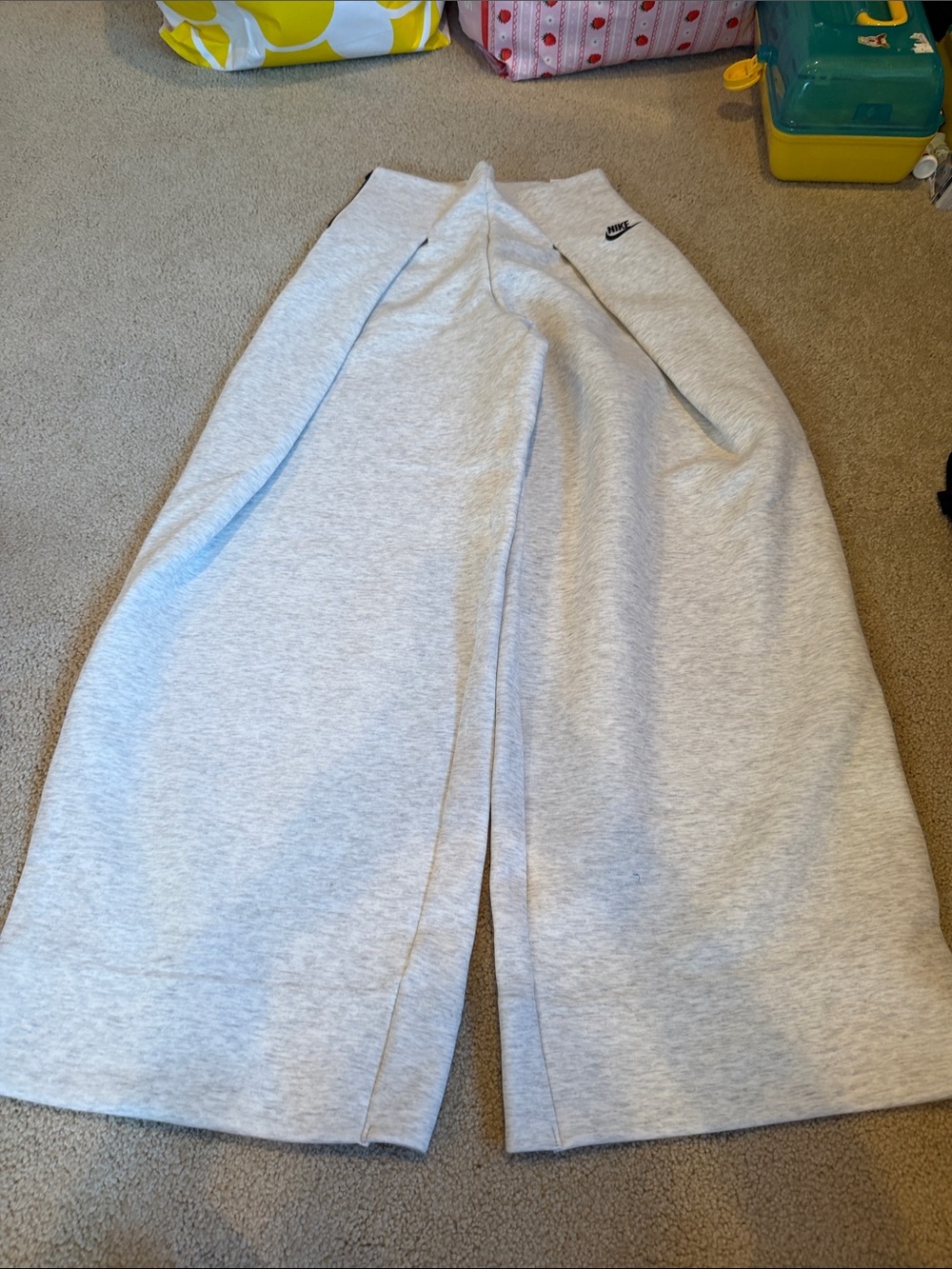 Nike Light Gray Wide-Leg Kids Sweatpants with Side Pockets